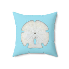 Load image into Gallery viewer, Throw Pillow | Arrowhead Sand Dollar Shell | Sky Blue | Back | 18x18 Oceancore Seacore Naturecore
