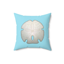 Load image into Gallery viewer, Throw Pillow | Arrowhead Sand Dollar Shell | Sky Blue | Front | 16x16 Oceancore Seacore Naturecore
