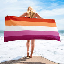 Load image into Gallery viewer, Beach Towel | Lesbian Pride Flag 5 Stripes | Orange White Pink
