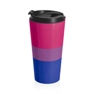 Bisexual Pride Flag | Stainless Steel Travel Mug | 15oz | Magenta Lavender Royal Blue