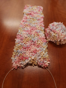Scarf Hand-Knit Traditional | "Cotton Candy" | Pink Blue Tan