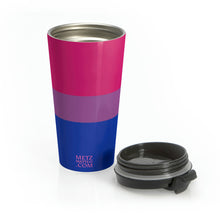 Load image into Gallery viewer, Bisexual Pride Flag | Stainless Steel Travel Mug | 15oz | Magenta Lavender Royal Blue
