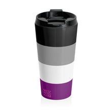 Load image into Gallery viewer, Asexual Pride Flag | Stainless Steel Travel Mug | 15oz | Black Grey White Purple
