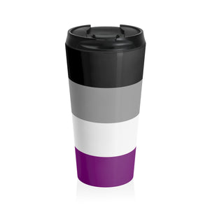 Asexual Pride Flag | Stainless Steel Travel Mug | 15oz | Black Grey White Purple