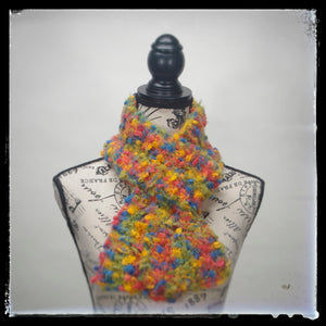 Scarf Hand-Knit Traditional | "Rainbow Sprinkles" | Purple Blue Green Yellow Orange Red