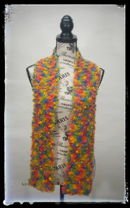 Scarf Hand-Knit Traditional | "Rainbow Sprinkles" | Purple Blue Green Yellow Orange Red