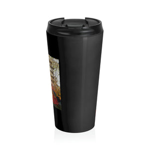 And the trees shall dance their Autumn dances... | Inspirational Motivational Quote Stainless Steel Travel Mug | 15oz | Black | Fall Leaves