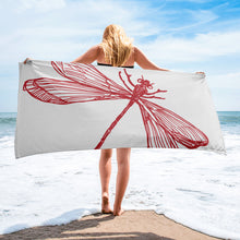Load image into Gallery viewer, Beach Towel | Metz &amp; Matteo Dragonfly Logo | Silver Red
