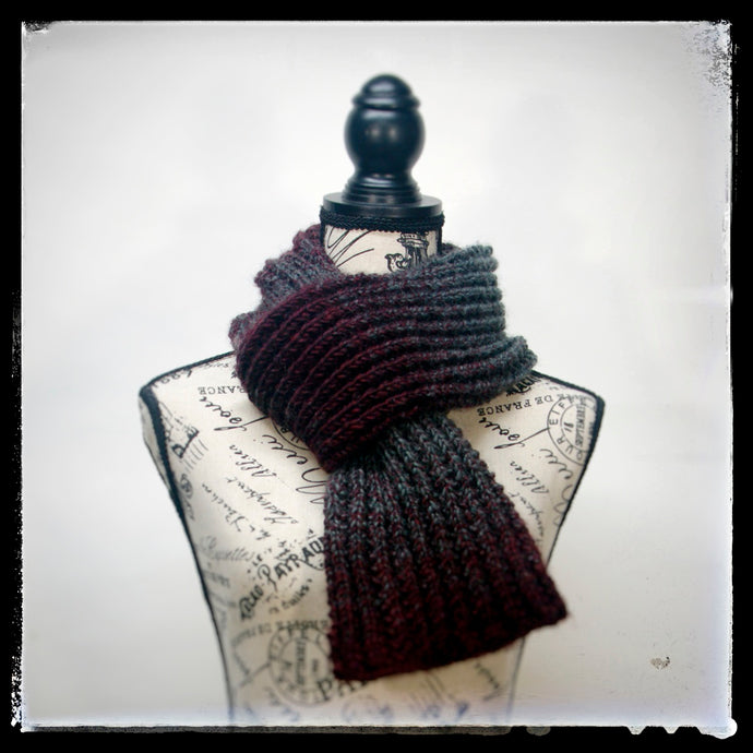 The completed "Bordeauxlicious" Hand-knit Scarf.
