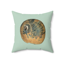 Load image into Gallery viewer, Throw Pillow | Moon Snail Shell Black &amp; Rust | Sage | Front | 18x18 Oceancore Seacore Naturecore
