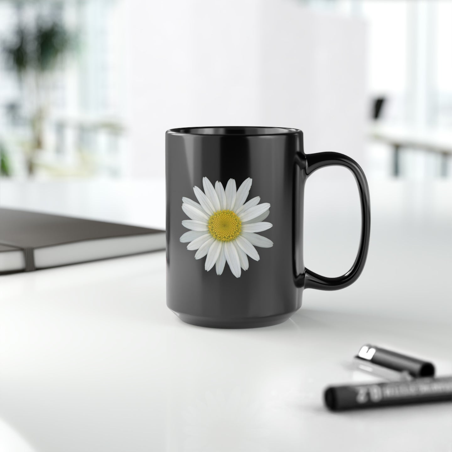 Shasta Daisy Flower White | Ceramic Mug | 15oz | Black
