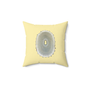 Throw Pillow | Keyhole Limpet Shell White | Sunshine Yellow | Back | 14x14 Oceancore Seacore Naturecore