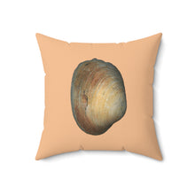Load image into Gallery viewer, Throw Pillow | Quahog Clam Shell Purple | Desert Tan | Back | 18x18 Oceancore Seacore Naturecore
