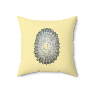 Throw Pillow | Keyhole Limpet Shell White | Sunshine Yellow | Front | 18x18 Oceancore Seacore Naturecore