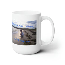Load image into Gallery viewer, Let peace wash over you and fill your soul | Inspirational Motivational Quote Ceramic Mug | 15oz | White | Summer Sand Ocean Sky
