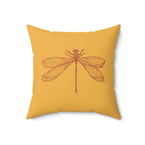 Throw Pillow | Metz & Matteo Dragonfly Logo | Goldenrod Yellow | 18x18 Cottagecore Fairycore Naturecore