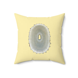 Throw Pillow | Keyhole Limpet Shell White | Sunshine Yellow | Back | 18x18 Oceancore Seacore Naturecore