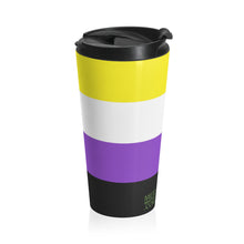 Load image into Gallery viewer, Nonbinary Pride Flag | Stainless Steel Travel Mug | 15oz | Yellow White Purple Black
