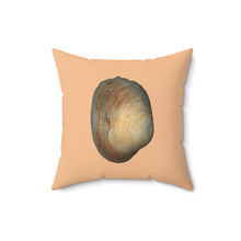 Load image into Gallery viewer, Throw Pillow | Quahog Clam Shell Purple | Desert Tan | Back | 16x16 Oceancore Seacore Naturecore
