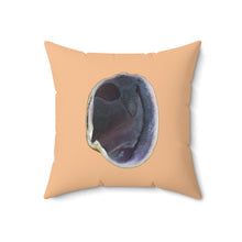 Load image into Gallery viewer, Throw Pillow | Quahog Clam Shell Purple | Desert Tan | Front | 18x18 Oceancore Seacore Naturecore
