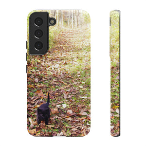 iPhone Samsung Galaxy Google Pixel Tough Phone Case |  Kitten Path | Autumn Fall Woods Trail Black