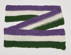 Scarf Hand-Knit Traditional | "Genderqueer Pride" | Lavender Cream Green