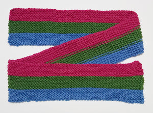 "Polysexual Pride" Hand-Knit Traditional Scarf: Rose Green Blue
