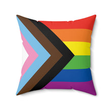 Load image into Gallery viewer, Throw Pillow | Progress Pride Flag | Rainbow | Front | 20x20
