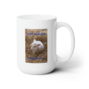 greet each day with wonder | Inspirational Motivational Quote Ceramic Mug | 15oz | White | Spring Lamb Straw
