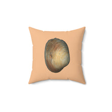 Load image into Gallery viewer, Throw Pillow | Quahog Clam Shell Purple | Desert Tan | Back | 14x14 Oceancore Seacore Naturecore
