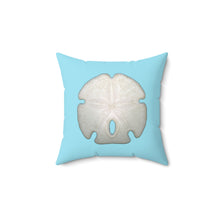 Load image into Gallery viewer, Throw Pillow | Arrowhead Sand Dollar Shell | Sky Blue | Front | 14x14 Oceancore Seacore Naturecore
