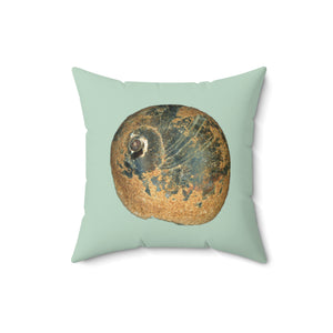 Throw Pillow | Moon Snail Shell Black & Rust | Sage | Front | 16x16 Oceancore Seacore Naturecore