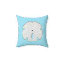 Load image into Gallery viewer, Throw Pillow | Arrowhead Sand Dollar Shell | Sky Blue | Back | 16x16 Oceancore Seacore Naturecore
