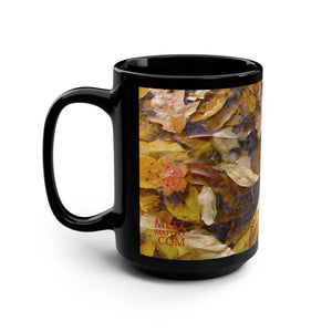 Floating Autumn Fall Leaves | Ceramic Mug | 15oz | Black | Red Yellow