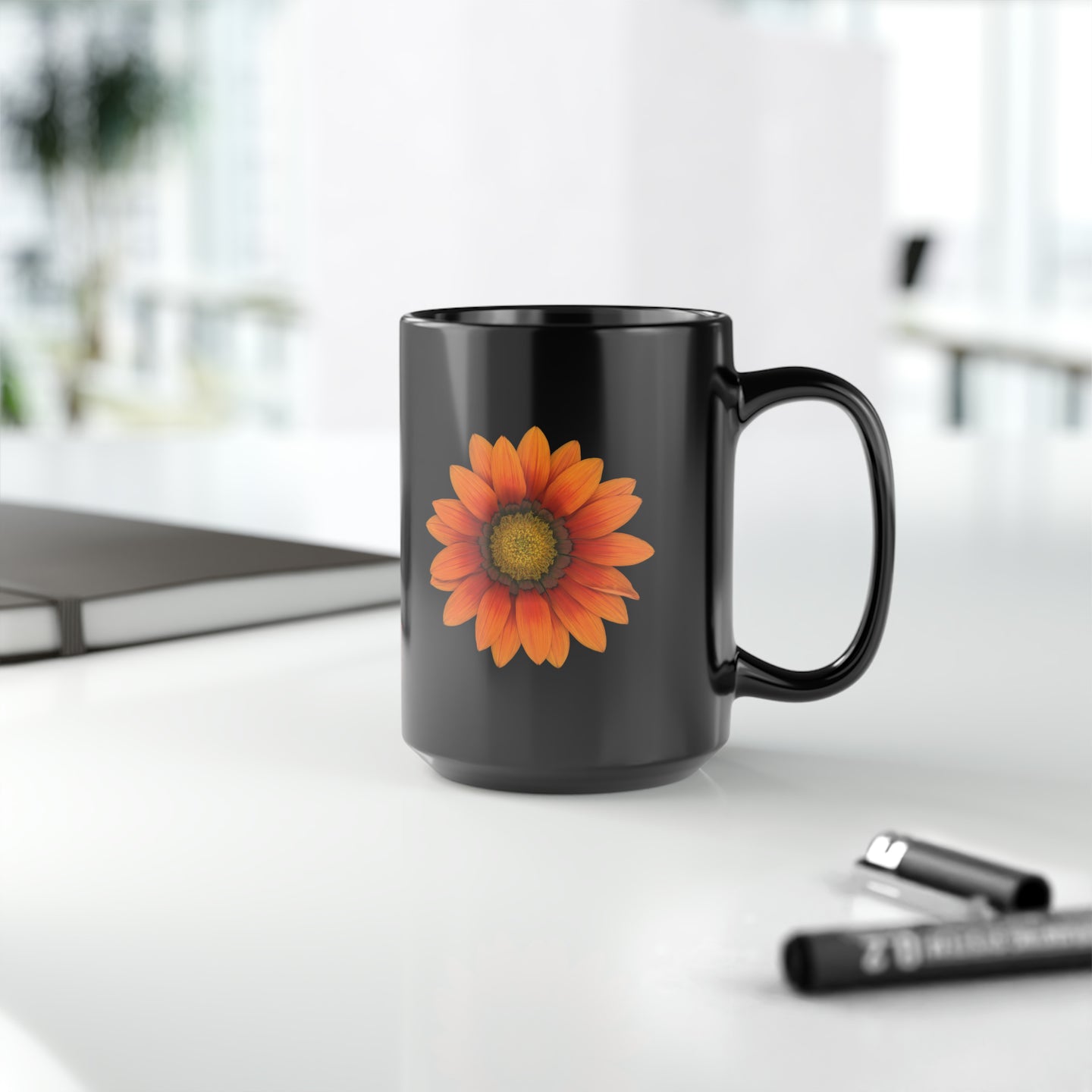 Gazania Flower Orange | Ceramic Mug | 15oz | Black