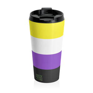 Nonbinary Pride Flag | Stainless Steel Travel Mug | 15oz | Yellow White Purple Black