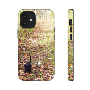 iPhone Samsung Galaxy Google Pixel Tough Phone Case |  Kitten Path | Autumn Fall Woods Trail Black