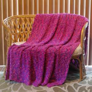 "Princess Delight" Hand-Knit Blanket: Pink Magenta Purple Bulky Warm Soft Cozy