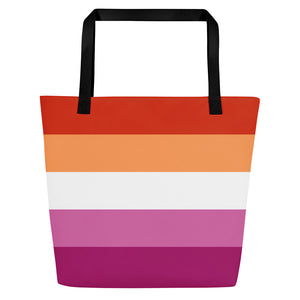 Lesbian Pride Flag 5 Stripes | Tote Bag | Large | Orange White Pink
