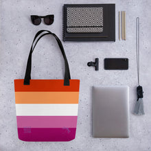Load image into Gallery viewer, Lesbian Pride Flag 5 Stripes | Tote Bag | Small | Orange White Pink

