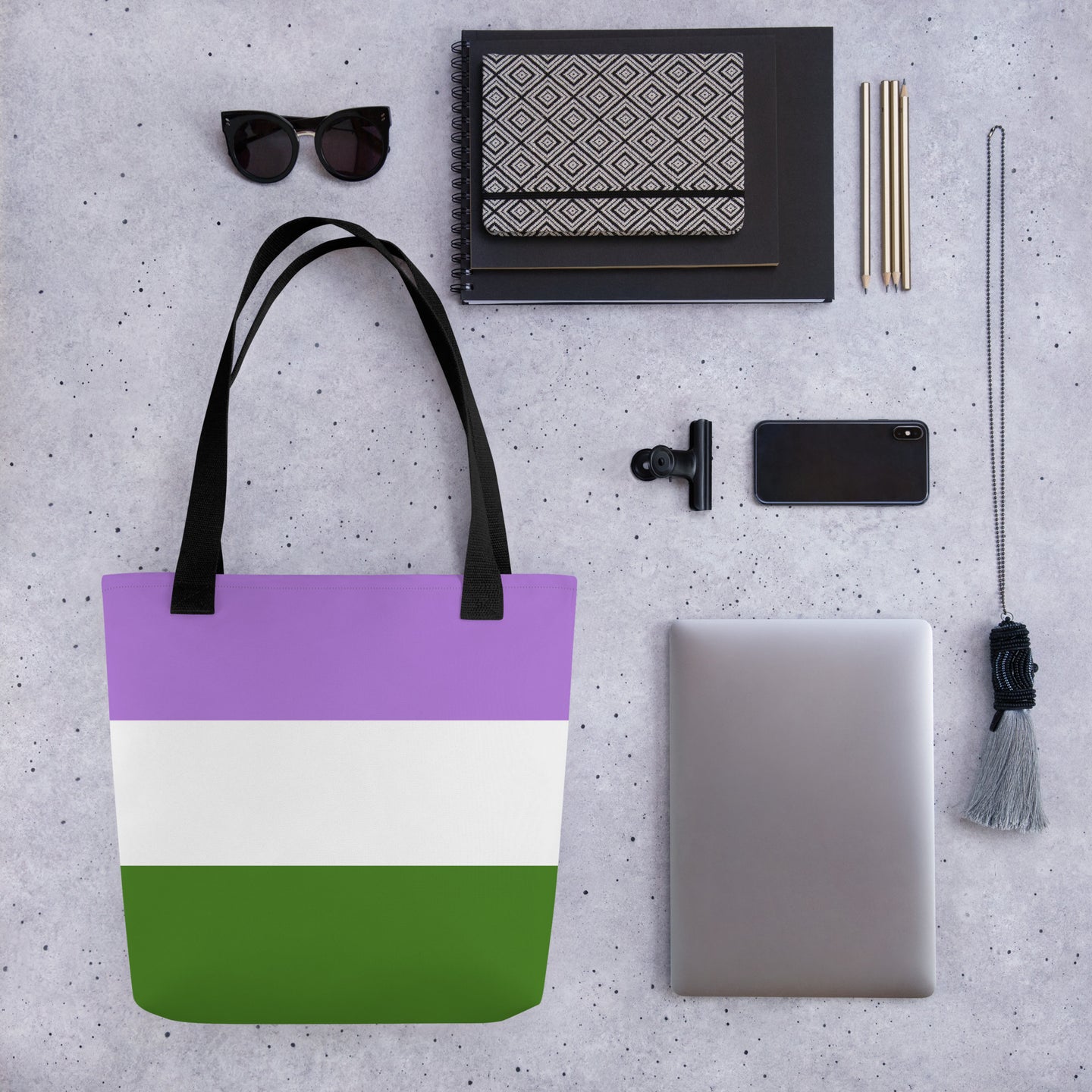 Tote Bag | Genderqueer Pride Flag | Small | Lavender White Green