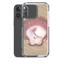 Load image into Gallery viewer, iPhone Case | Scallop Shell Magenta Left Exterior | Sand Background
