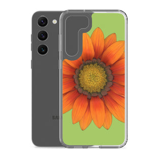 Samsung Phone Case | Gazania Flower Orange | Pistachio Green Background