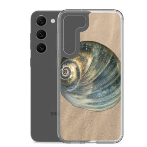 Samsung Phone Case | Moon Snail Shell Blue Apical | Sand Background