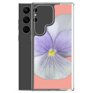 Samsung Phone Case | Pansy Viola Flower Lavender | Flamingo Pink Background