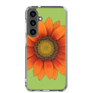 Samsung Phone Case | Gazania Flower Orange | Pistachio Green Background