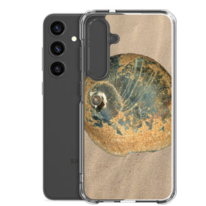 Samsung Phone Case | Moon Snail Shell Black & Rust Apical | Sand Background