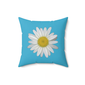 Throw Pillow | Shasta Daisy Flower White | Pool Blue | 16x16 Bloomcore Cottagecore Gardencore Fairycore