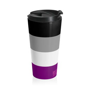 Asexual Pride Flag | Stainless Steel Travel Mug | 15oz | Black Grey White Purple
