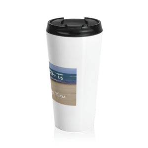 The Beach is Calling to You | Inspirational Motivational Quote Stainless Steel Travel Mug | 15oz | White | Summer Seagull Sand Ocean